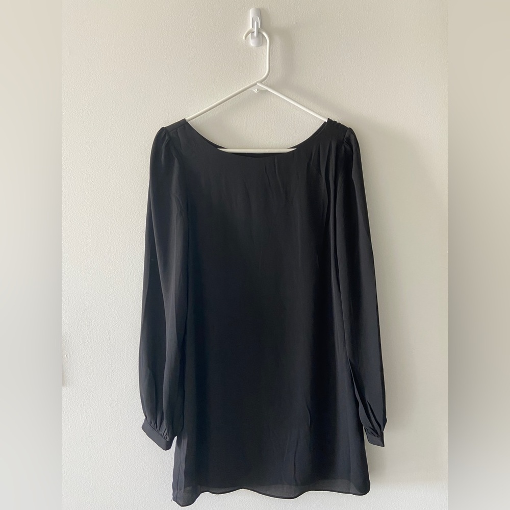 Lulu's | Status Update Black Long Sleeve Shift Mini Tunic Boat Neck Dress